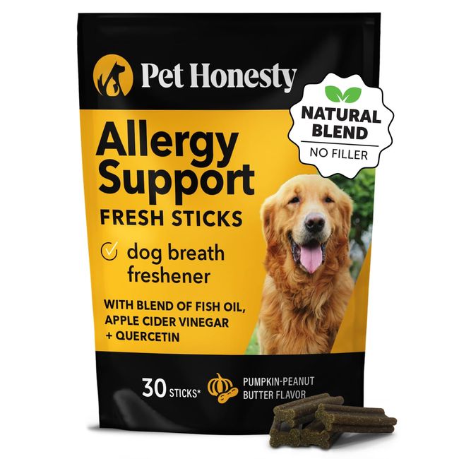 Pet Honesty Allergy Support Fresh Sticks - Dental Sticks for Dogs - Dental Dog Chews - Immune Health + Allergy Support for Dogs - Freshen Dog Breath, Reduce Plaque + Tartar - 30 Sticks