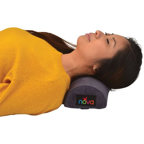 NOVA Medical Products Pillow for Neck, Back and Under Leg with Half Roll Firm Support with Attachment Strap, Removable and Washable Cover, Charcoal Blue, 13.75" Wide