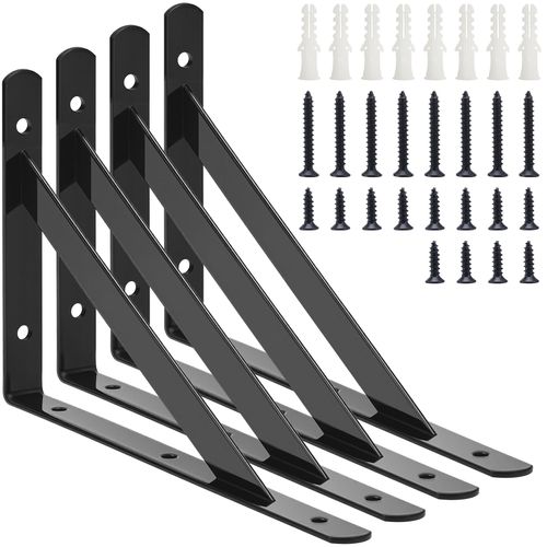 Gabotrie 4 Pack Heavy Duty Shelf Brackets, Metal L Brackets, Wall Holders with 90 Degree Triangle, Wall Mount Floating Shelf Bracket, Black Steel L Brackets with Screws for Shelves, 7.8 x 4.7 in