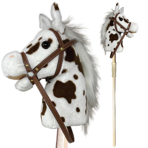 Nature Bound Stick Horse | Plush Handcrafted Hobby Horse | Stick Pony Provides Fun Pretend Play for Toddlers & Preschoolers | Handsewn, Wood, Sound Effects | Pinto Style