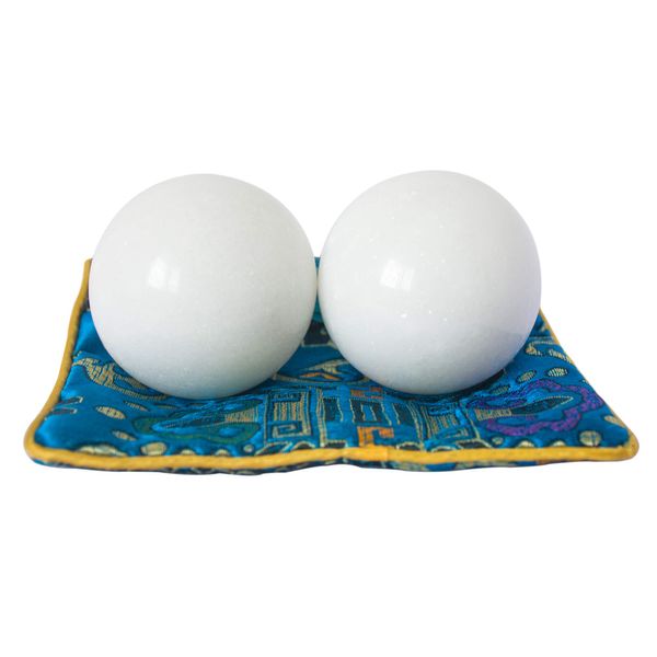 Addune White Baoding Balls Health Exercise Stress Hand Balls Marble Natural Stone Balls Gift Collection for Key Puncher Relax Finger (White, 1.4'')