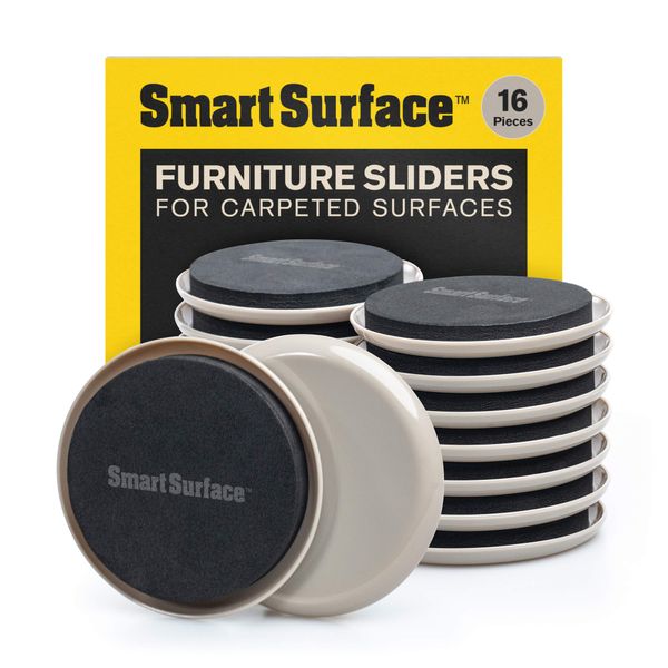 Smart Surface Furniture Sliders for Carpet - 16 Pack - 3.5" Round | 8295 Coasters for Heavy Furniture - Protect Your Carpeted Floors