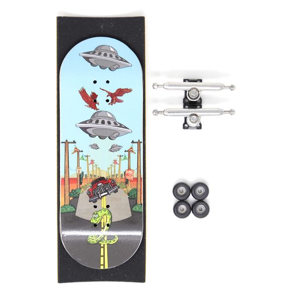 Skull Fingerboards® Alien Invasion 34mm Pro Complete Professional Wooden Fingerboard Mini Skateboard 5 PLY with CNC Bearing Wheels