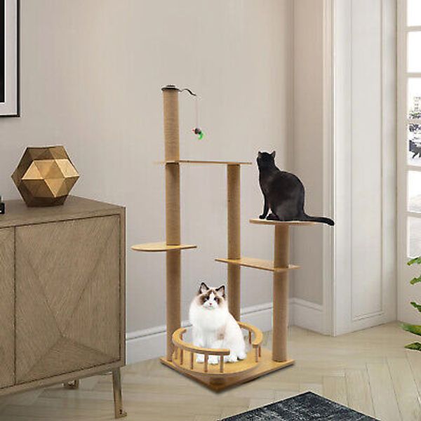 47.2" Cat Tree Furniture Scratching Tower Post Condo Play Pet Supply Yellowish