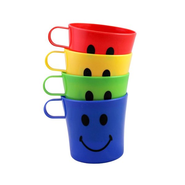 Dependable Industries inc. Essentials 4 Pack Plastic Smiley Face Plastic Mug BPA Free Party Favor Drinking Cup