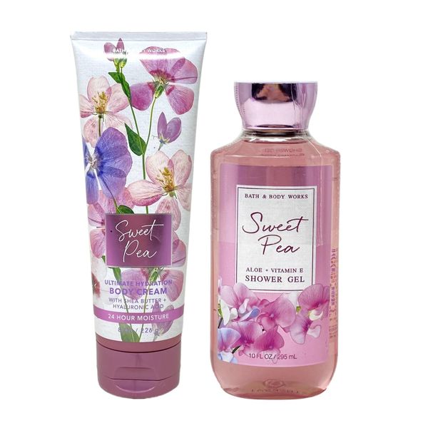 Generic Bath and Body Work SWEET PEA Body Cream and Shower Gel Set - Full Size, pink