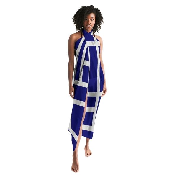 Sheer Sarong Swimsuit Cover Up Wrap / Geometric Dark Blue and White - Universal