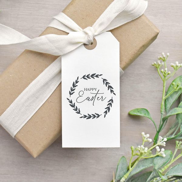 Leaf Wreath Happy Easter Rubber Stamp (Medium 4 x 4cm)