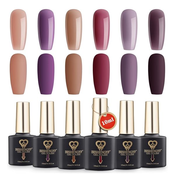 BISHENGYF Smalto Semipermanente Nude Smalto per Unghie Nail Polish Set French Manicure Salon Nail Art Kit 6x10ml (Serie Viola)