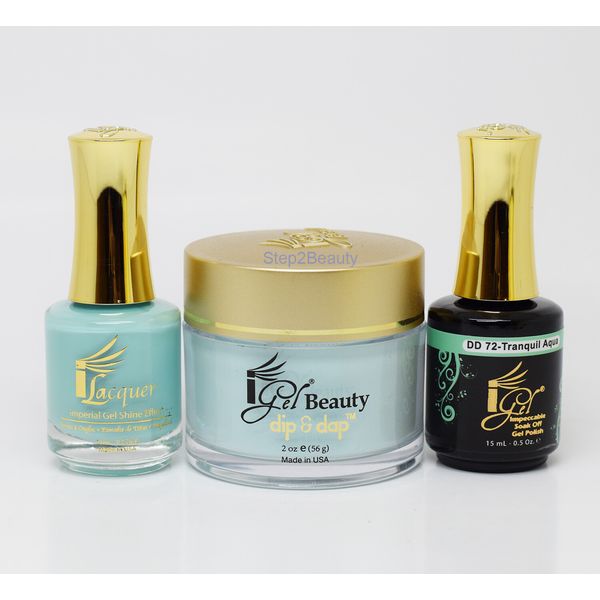Igel Dip & Dap Matching Trio GEL + LACQUER + DIP POWDER - 72 TRANQUIL AQUA