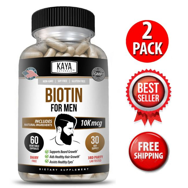 (2 Pack) Men's Biotin Promote Beard Hair Growth, Healthy Skin, Metabolic Booster