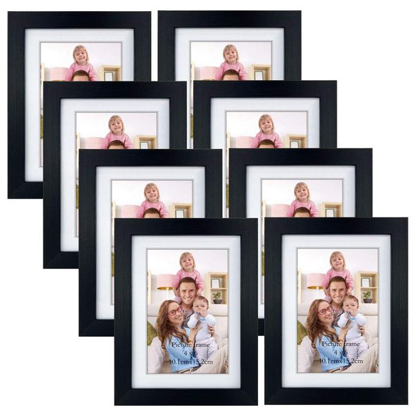 Giftgarden 4x6 Picture Frame Set of 8, 5x7 Matted to Display 4 by 6 Photo with Mat or 5 by 7 without Mat for Wall or Tabletop, Black