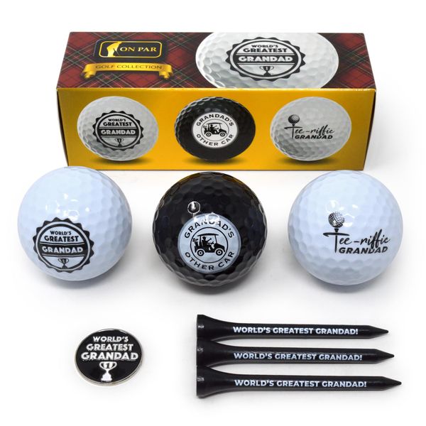 On Par Grandad Golf Balls Gifts Pack - Includes Golf Tees, Ball Marker - Gag, Novelty Present - World's Greatest Grandad, Golf Gifts for Grandad, Grandad gifts, Gifts for Grandad, birthday gifts