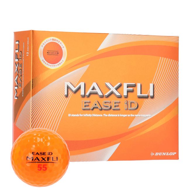 Dunlop Maxfly MAXFLI EASE ID2 1DZ (12 Bulbs) Orange Golf Balls, Super Soft, Distance Type, Focusing on Distance, Made in Japan