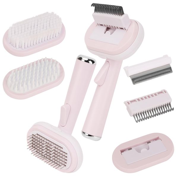 Belle Vous Pink 5-in-1 Pet Grooming Brush Kit - Shedding, Dematting & Loose Undercoat Cleaning Tool - Bristle Pin Comb for Long/Short Hair Cats & Dogs