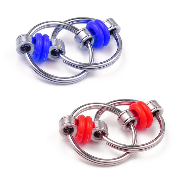 Jagowa 2 Pieces Flippy Key Chain Fidget Toy Stainless Steel Decompression Chain Stress Reducer Bicycle Chain for Adults and Teens ADHD Anxiety Autism (Blue, Red), (2208-61A)