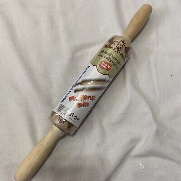 Environmental Health Rolling Pin Natural Wood Reindeer Embossed New Sealed