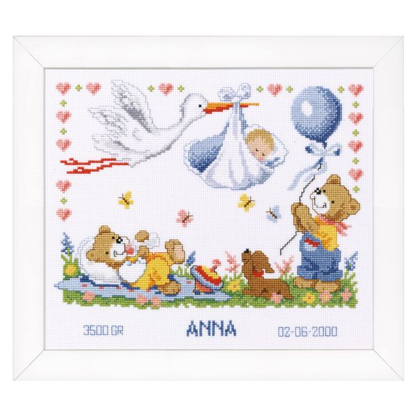 Vervaco Birth Record Counted Cross Stitch Kit, Multi-Colour,28 x 24cm