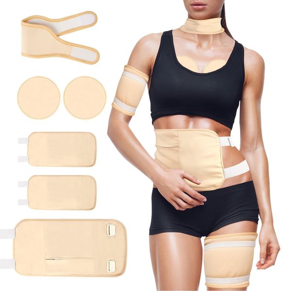 Castor Oil Pack Wrap for Women Gifts, 6 Pcs Reusable Organic Cotton Pack Kit for Neck Waist Chest Knee, Adjustable Elastic Strap Compress Packs