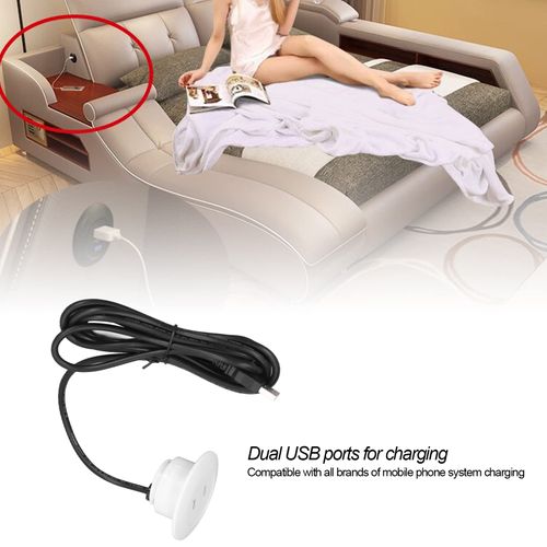 MUNEFE Sofa USB Charging Socket, Desk Power Grommet Outlet, Flat Plug Recessed Outlet for Sofa, Couch, Table, Bedside, Office, Home(White)