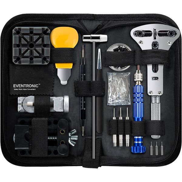 Eventronic Watch Repair Tool Kit, Professional Watch Battery Replacement Kit and Watch Link Removal Kit, Watch Back Removal Tool, Spring Bar Tool Set with Carrying Case and User Manual for Gift