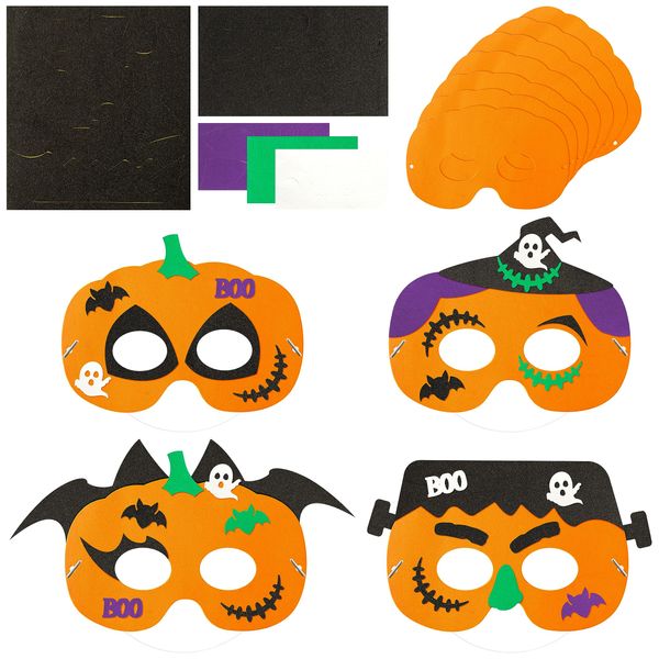 WATINC 16Pcs Halloween Foam Pumpkin Mask Craft Kit, DIY Pumpkin Bat Witch Mask for Kids, Make Your Own Foam Halloween Mask School Home Party Activities Favors Supplies Decor