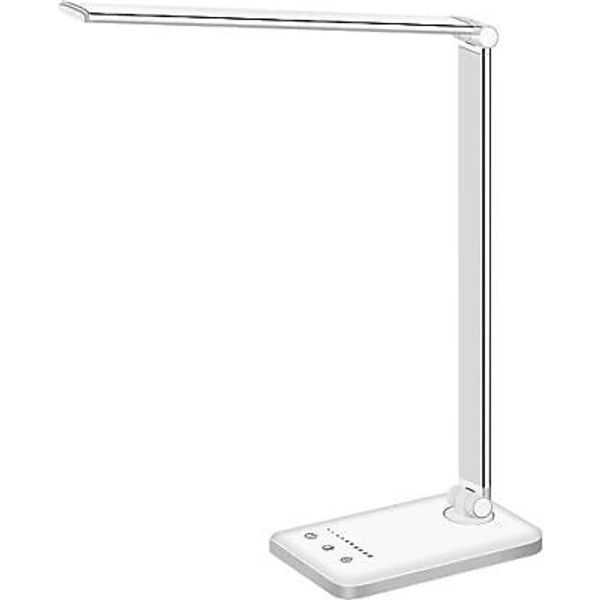 LED Desk Lamp Dimmable Table Lamp Reading Lamp with USB Charging Port, 5 Silver