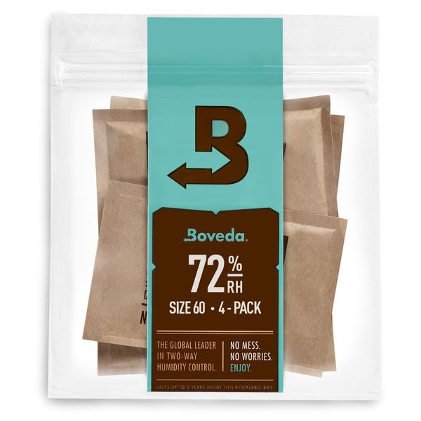 Boveda 72% Two-Way Humidity Control Packs For Wood Humidifier Boxes – Size 60 – 4 Pack – Moisture Absorbers – Humidifier Packs – Hydration Packets in Resealable Bag