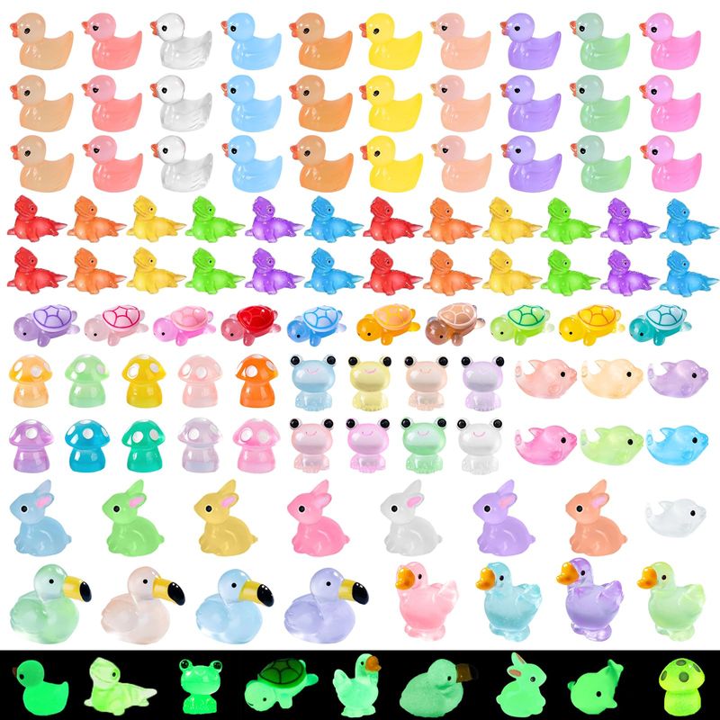 200 Pcs Luminous Mini Resin Ducks Lizards Tiny Frog Flamingo Glow in ...