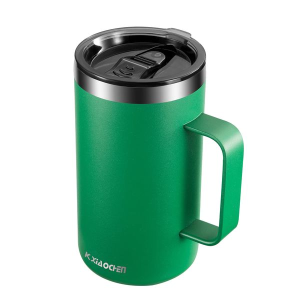 KXIAOCHEN 20oz Insulated Coffee Mug with Lid, Stainless Steel Coffee Cup, Double Wall Vacuum Coffee Tumbler with Handle, Premium Thermal Travel Coffee Mug (Emerald)