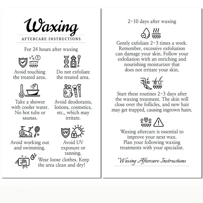 Havongki - 100 Pack - 2 x 3.5" Premium Waxing Aftercare Instructions Cards PMU Care Supplies for Professional Esthetician - WA03A100_N