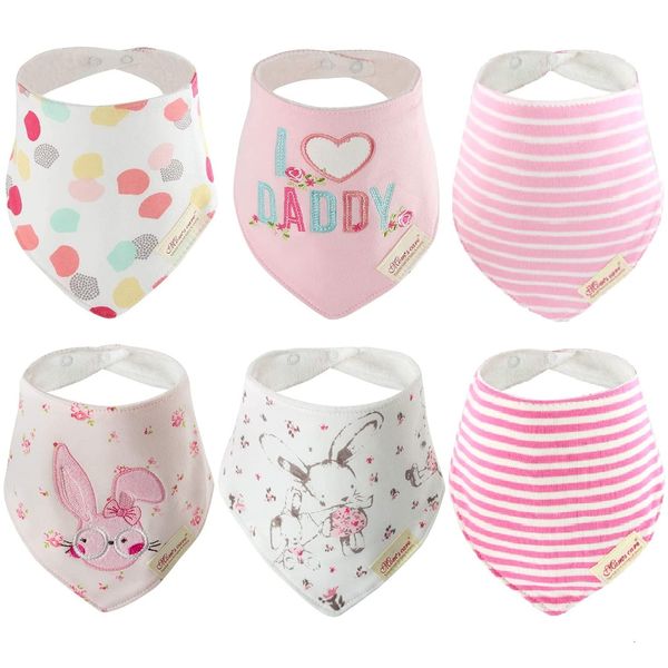 Discoball 6 PCS Lovely Infant Baby and Toddler Bandana Drool Bibs 100% Absorbent Cotton Front Saliva Towel Dribble Bibs, Pink Pack(girl Design), 26