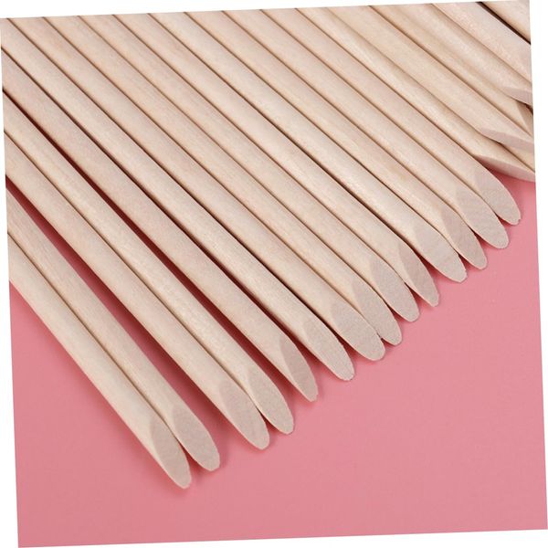 Frcolor 100pcs Cuticle Remover Nail Tool Tealight Decoration Removal Stick Cleaner Pusher Wood Supplies Something Kit Holder End Wooden Bat Bamboo