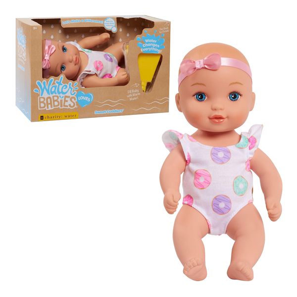 WaterBabies Doll Sweet Cuddlers, Donuts, Support a Partnership with charity: water, Water Filled Baby Doll, Kids Toys for Ages 3 Up by Just Play, 9 Inch