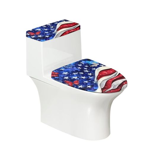 Maiyoinou USA Flag Butterfly Toilet Tank Lid Cover July 4th Patriot Flags Bathroom Toilet Lid Cover Replacement Universal Fit Oval Round Lid, 4th of July