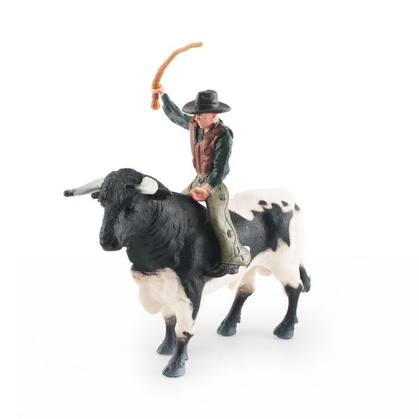 LC JoyCre Bullfighter 8 Inch Cowboy Bull Riding Toys for Boys Realistic Bull Toys Fighting Cows Toy for Kids Farm Animal Set Deco Cake Topper Animal Figurines for Toddlers