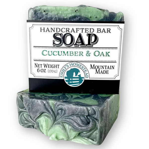 Emily's Homestead Natural Bar Soap, Cucumber Oak, Exfoliating 1 Bar