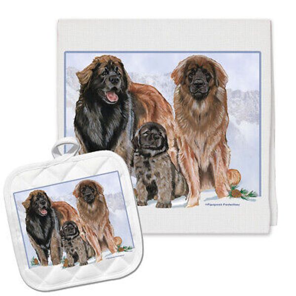 Leonberger Family Kitchen Dish Towel and Pot Holder Gift Set