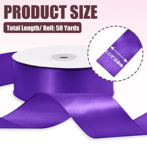 Luomorgo 1 1/2 Inch Satin Ribbon, 50 Yards Purple Satin Ribbon, Fabric Ribbon for Gift Wrapping, Flower Bouquet, DIY Craft, Sewing, Wedding, Birthday Party Decorations