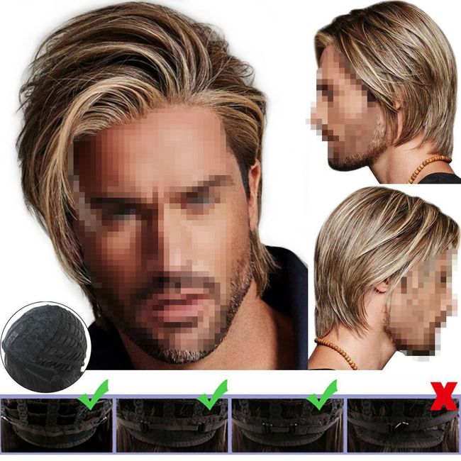 Realistic Mens Blonde Short Straight Hair Wigs Handsome Male Synthetic Full Wig