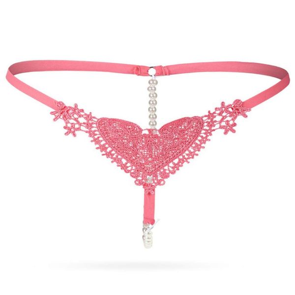 White Fang TT67 Women's Thong Underwear, String Pan, Pearl, Butterfly, Sexy Lingerie, 04: Pink