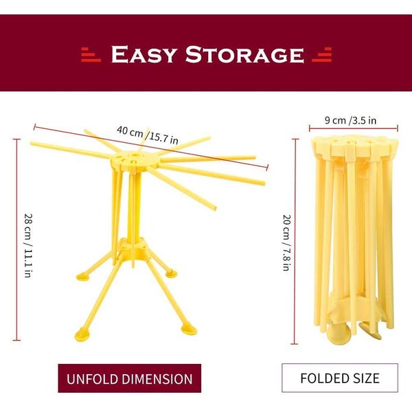 Ourokhome Collapsible Pasta Drying Rack- Plastic Household Noodle Stander with 10 Arms(Yellow)