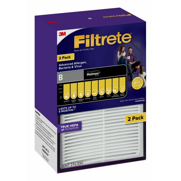 2-PACK Filtrete "B" ADVANCED ALLERGEN BACTERIA VIRUSES AIRPURIFIER FILTER HOLMES