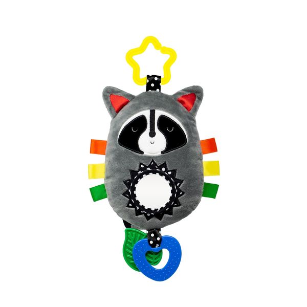 Kalianii Squish 'N Play Raccoon Activity Toy- Multi-Sensory Learning Baby Toy - Stroller Toy, Car Seat Toy, Tummy Time Toy, Teether Toy, Baby Gift - with Mirror, Rattle & Taggies