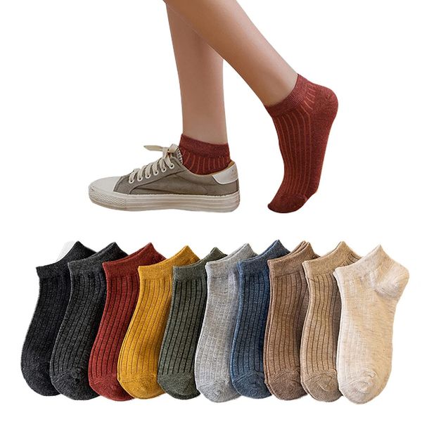 DAMILY Women's Socks, Cute, 5 Pairs/10 Pair Set, Cotton, Ankle Socks, Stylish, Sneaker Socks, Spring, Summer, Autumn, Winter, Women's, Socks, No Stuffy, No Shedding, Short Socks, Indoor, Socks,