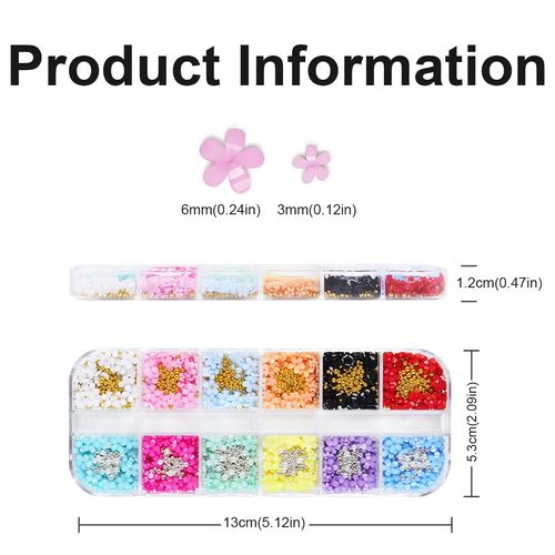 XPEX 12 Ornamenti per nail art con fiori a griglia, ciondoli per nail art con fiori, strass per unghie, decorazioni per nail art, ornamenti per gioielli per nail art fai-da-te