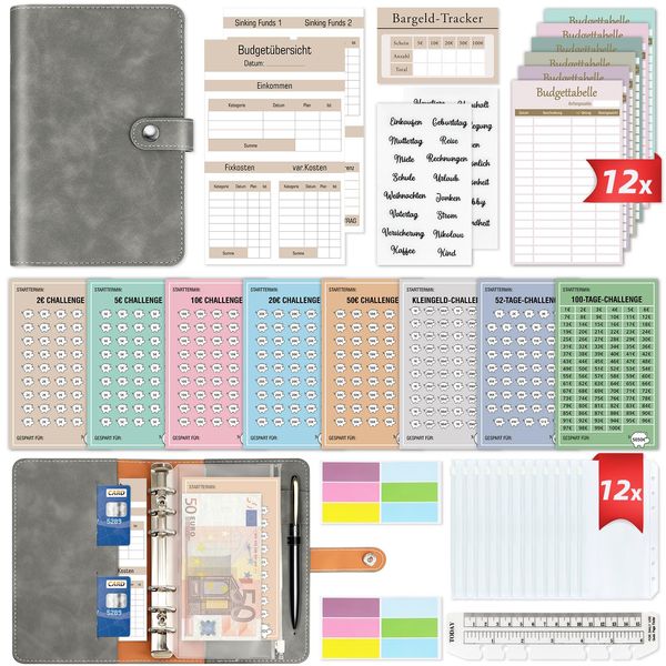 2024 Budget Planner Deutsch - Bugetplaner Deutsch Startset mit 8 Sparchallenges - Finanzplaner Haushaltsbuch - Geld Organizer Sparbuch - Cash Stuffing - Budget Binder A6 - Sparen mit Umschlagmethode