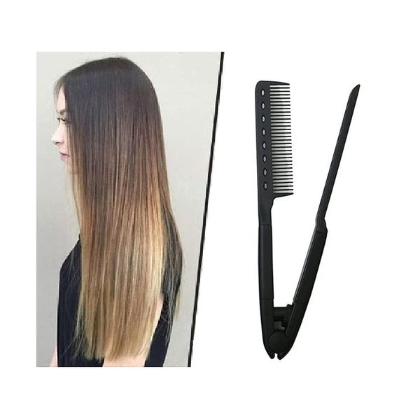 Hair Straightening Comb V Type Flat Iron Hairdressing Care Styling Tool Wet Dry