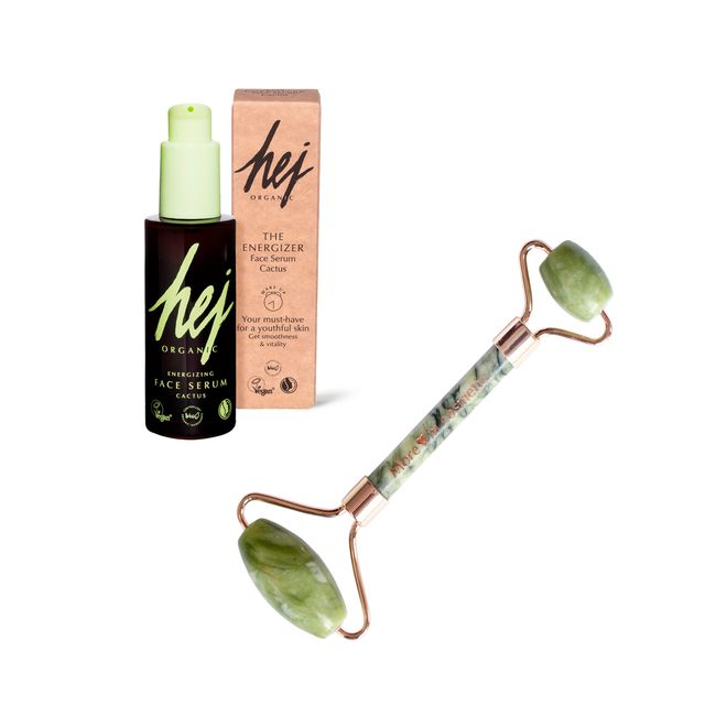 HEJ ORGANIC | Jade Roller Gesichtsroller und Face Serum Set belebt und strafft die Haut für einen intensiven Glow