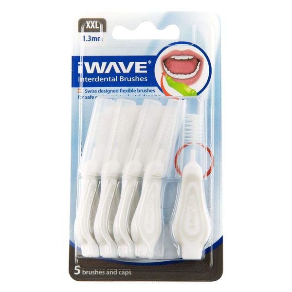 iWave Interdental Brushes Fine Size 1.3 mm White Pack of 5 – Interdental Cleaning Brushes for Total Teeth Cleaning Plaque Removal Tool